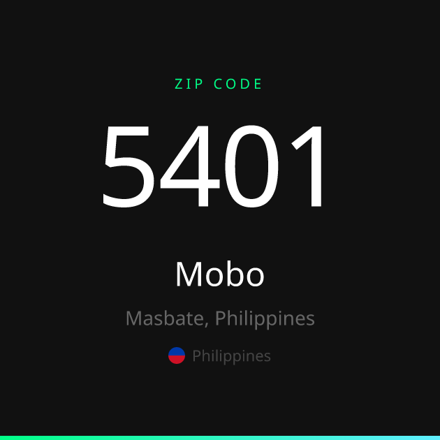 Shareable ZIP code 5401 card for Mobo, dark theme