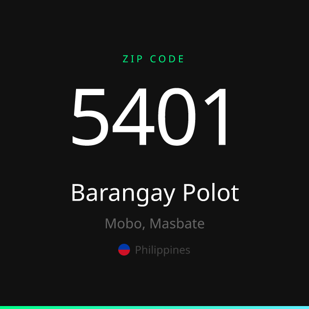 Shareable ZIP code 5401 card for Barangay Polot, dark theme