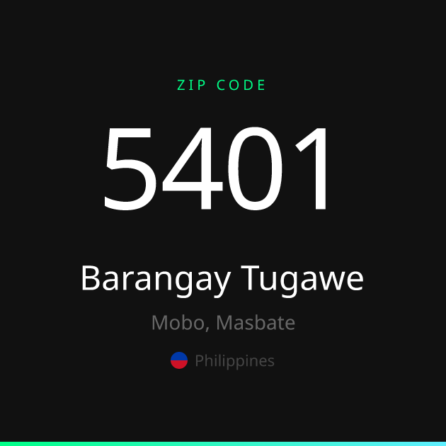 Shareable ZIP code 5401 card for Barangay Tugawe, dark theme