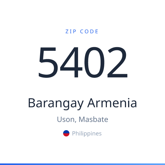 Shareable ZIP code 5402 card for Barangay Armenia, light theme