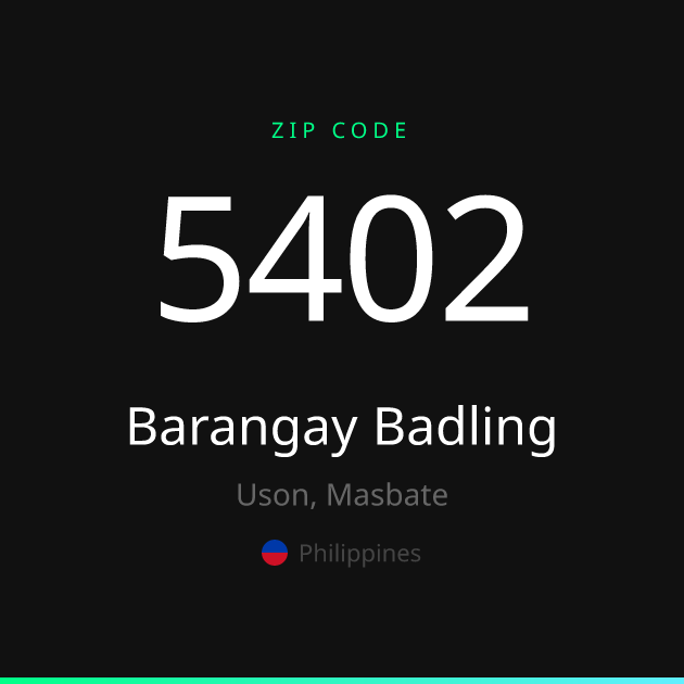 Shareable ZIP code 5402 card for Barangay Badling, dark theme