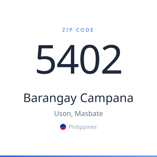 Shareable ZIP code 5402 card for Barangay Campana, light theme