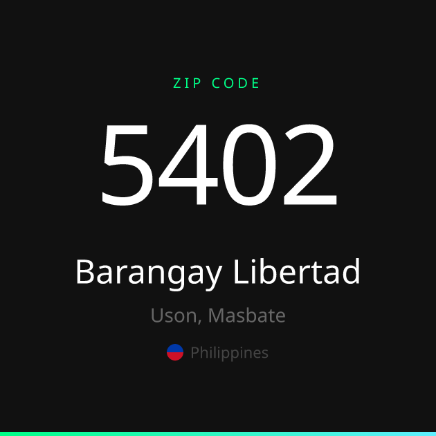 Shareable ZIP code 5402 card for Barangay Libertad, dark theme