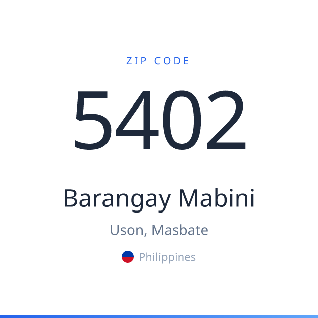 Shareable ZIP code 5402 card for Barangay Mabini, light theme