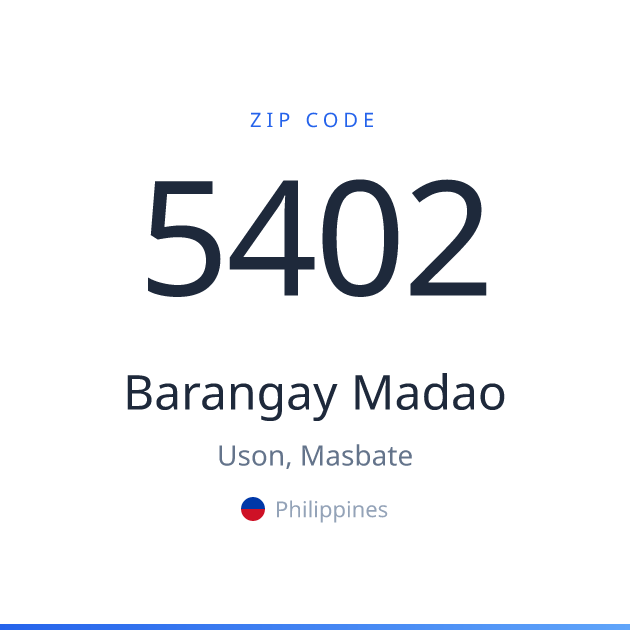 Shareable ZIP code 5402 card for Barangay Madao, light theme