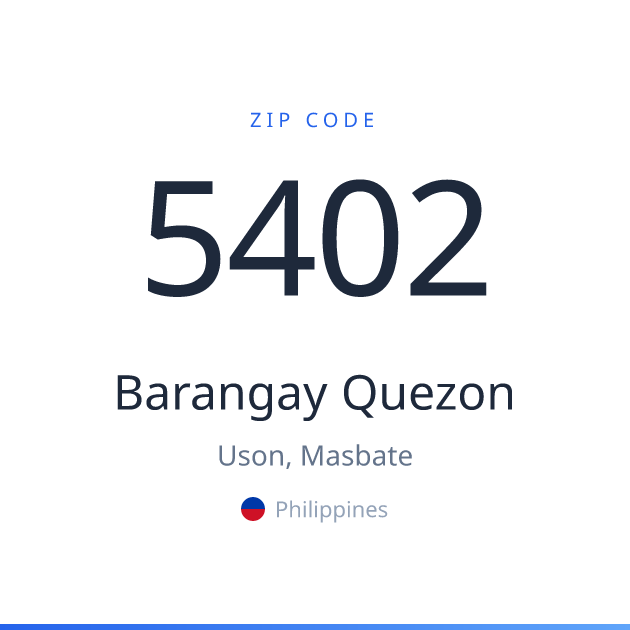 Shareable ZIP code 5402 card for Barangay Quezon, light theme