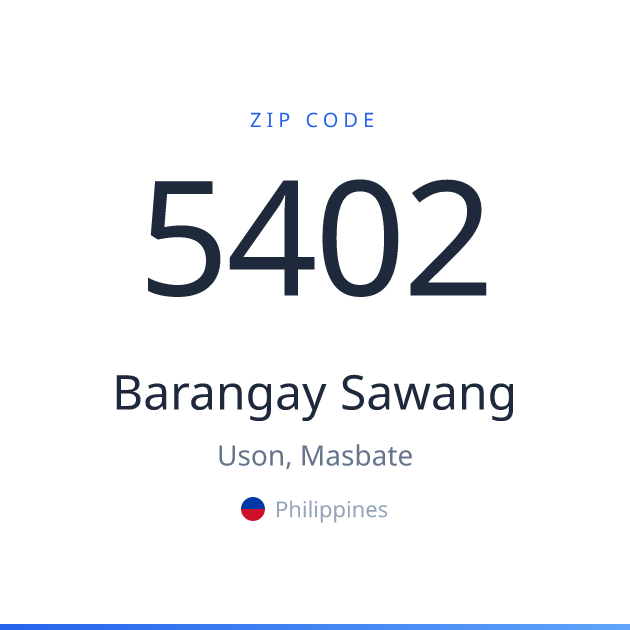Shareable ZIP code 5402 card for Barangay Sawang, light theme