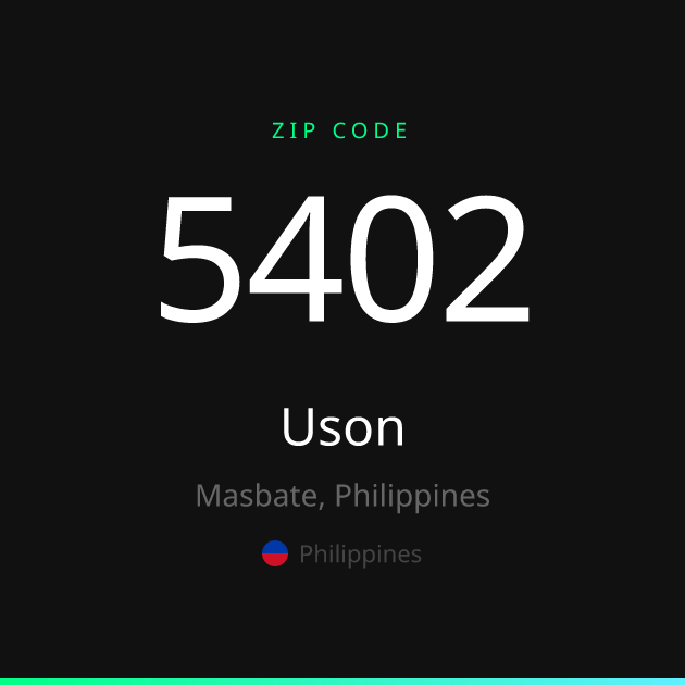 Shareable ZIP code 5402 card for Uson, dark theme