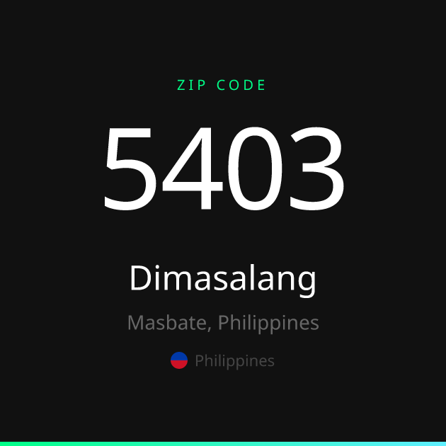 Shareable ZIP code 5403 card for Dimasalang, dark theme