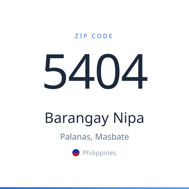 Shareable ZIP code 5404 card for Barangay Nipa, light theme