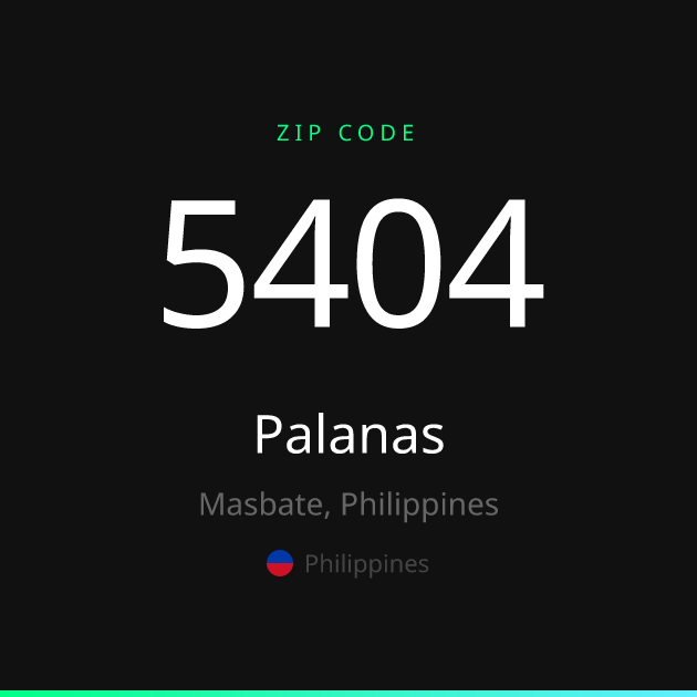 Shareable ZIP code 5404 card for Palanas, dark theme