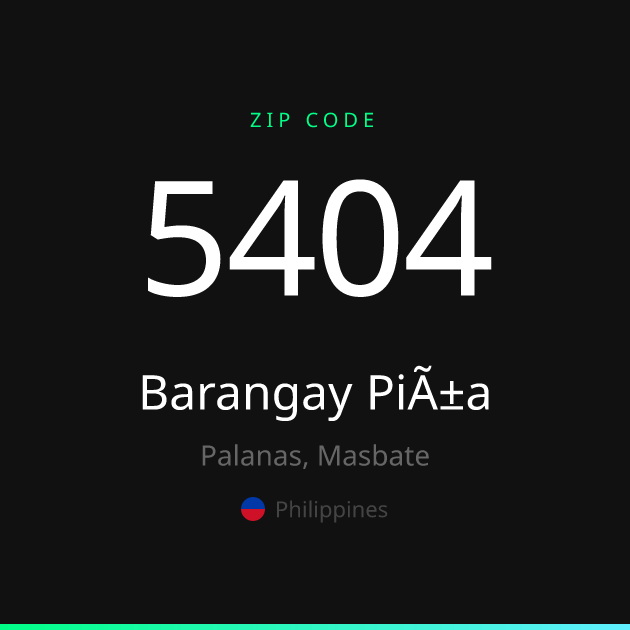 Shareable ZIP code 5404 card for Barangay Piña, dark theme