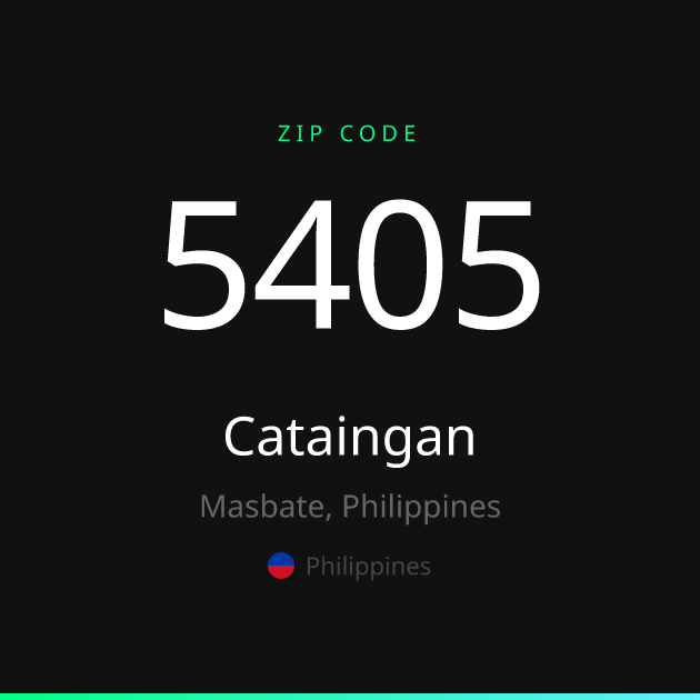 Shareable ZIP code 5405 card for Cataingan, dark theme
