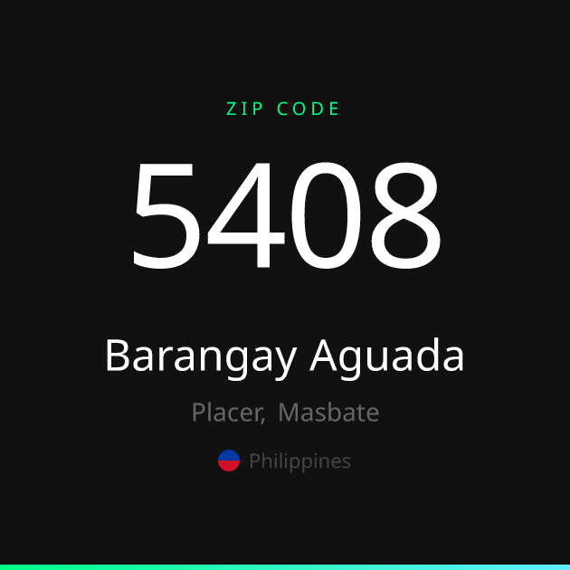 Shareable ZIP code 5408 card for Barangay Aguada, dark theme