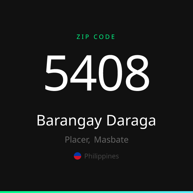 Shareable ZIP code 5408 card for Barangay Daraga, dark theme