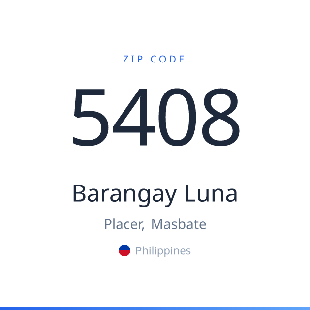 Shareable ZIP code 5408 card for Barangay Luna, light theme