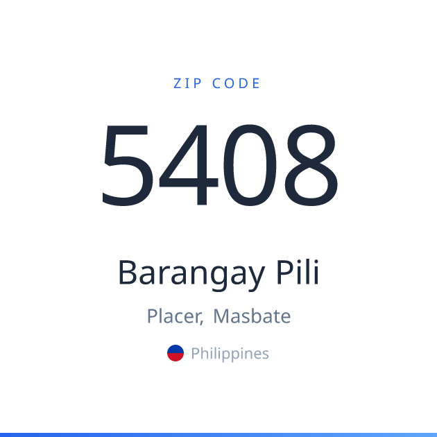 Shareable ZIP code 5408 card for Barangay Pili, light theme