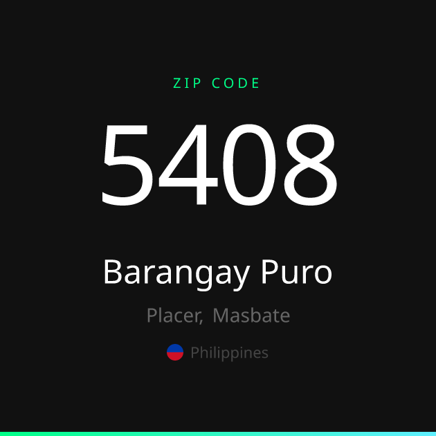 Shareable ZIP code 5408 card for Barangay Puro, dark theme