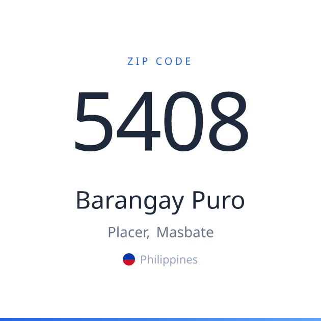 Shareable ZIP code 5408 card for Barangay Puro, light theme
