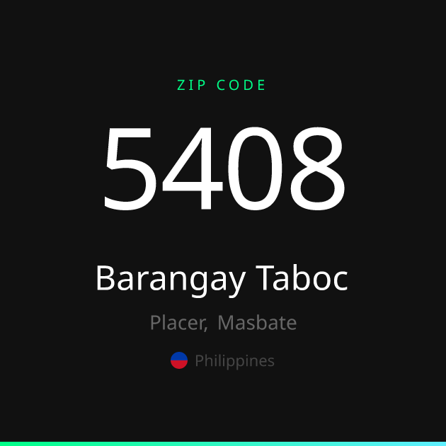 Shareable ZIP code 5408 card for Barangay Taboc, dark theme