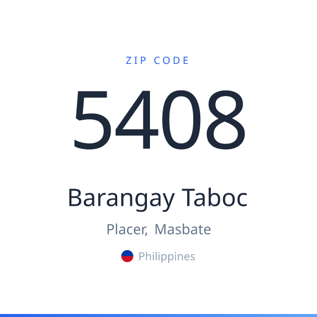 Shareable ZIP code 5408 card for Barangay Taboc, light theme