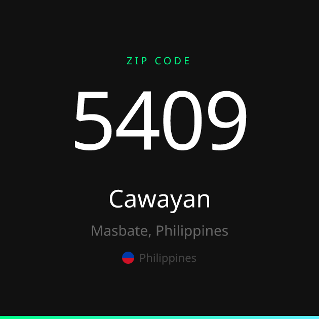 Shareable ZIP code 5409 card for Cawayan, dark theme