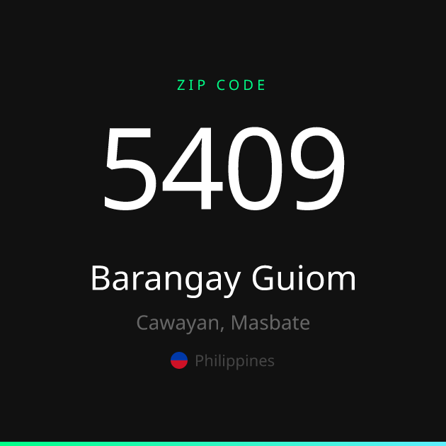 Shareable ZIP code 5409 card for Barangay Guiom, dark theme