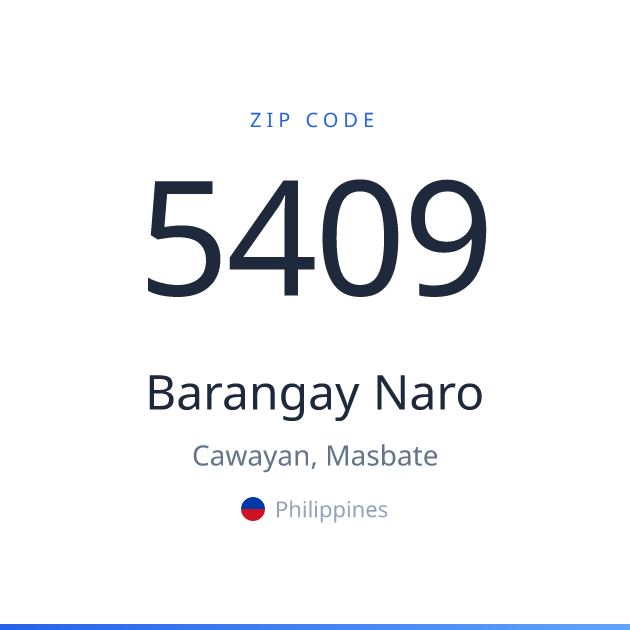 Shareable ZIP code 5409 card for Barangay Naro, light theme