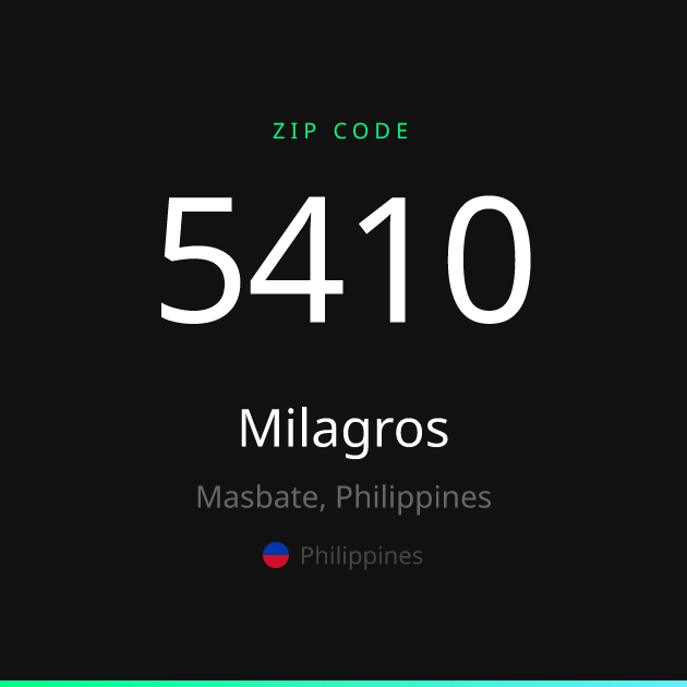 Shareable ZIP code 5410 card for Milagros, dark theme