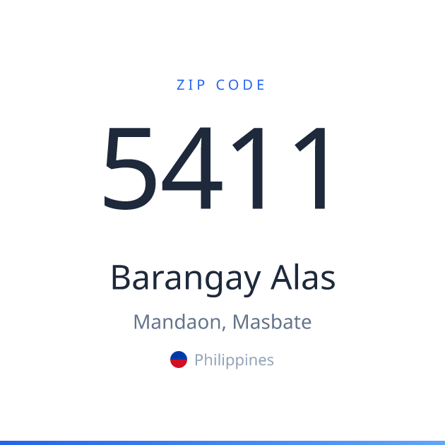Shareable ZIP code 5411 card for Barangay Alas, light theme