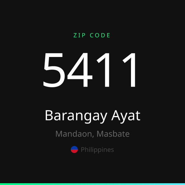 Shareable ZIP code 5411 card for Barangay Ayat, dark theme