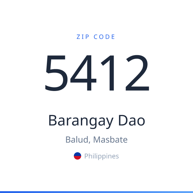 Shareable ZIP code 5412 card for Barangay Dao, light theme