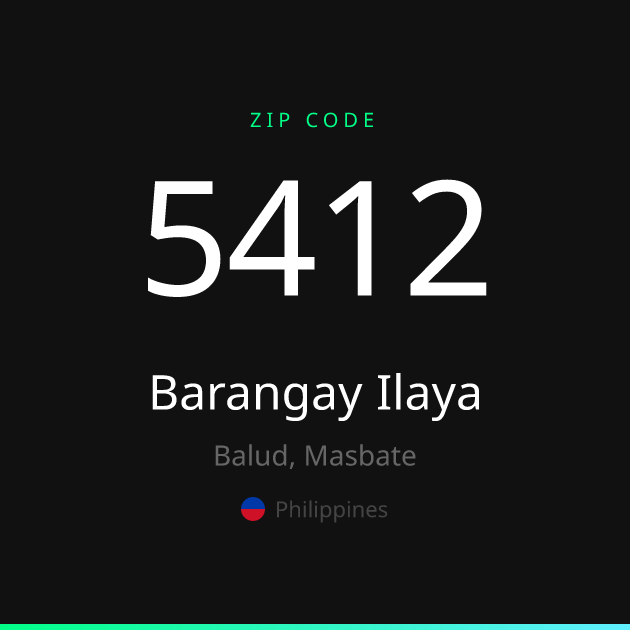 Shareable ZIP code 5412 card for Barangay Ilaya, dark theme