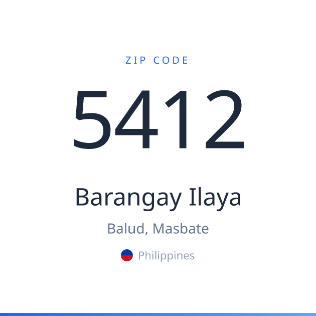 Shareable ZIP code 5412 card for Barangay Ilaya, light theme