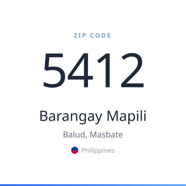 Shareable ZIP code 5412 card for Barangay Mapili, light theme