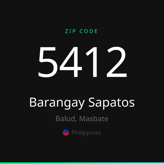 Shareable ZIP code 5412 card for Barangay Sapatos, dark theme
