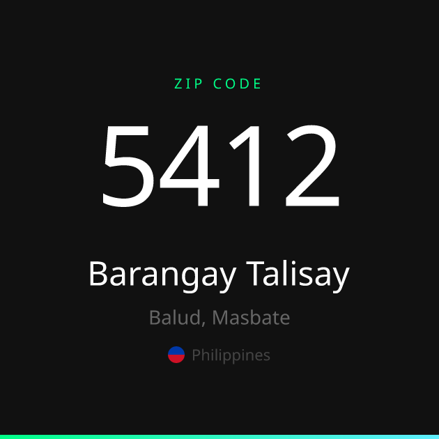 Shareable ZIP code 5412 card for Barangay Talisay, dark theme