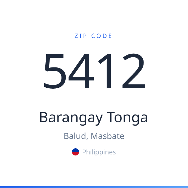 Shareable ZIP code 5412 card for Barangay Tonga, light theme