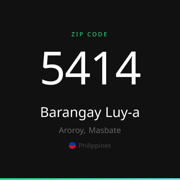 Shareable ZIP code 5414 card for Barangay Luy-a, dark theme