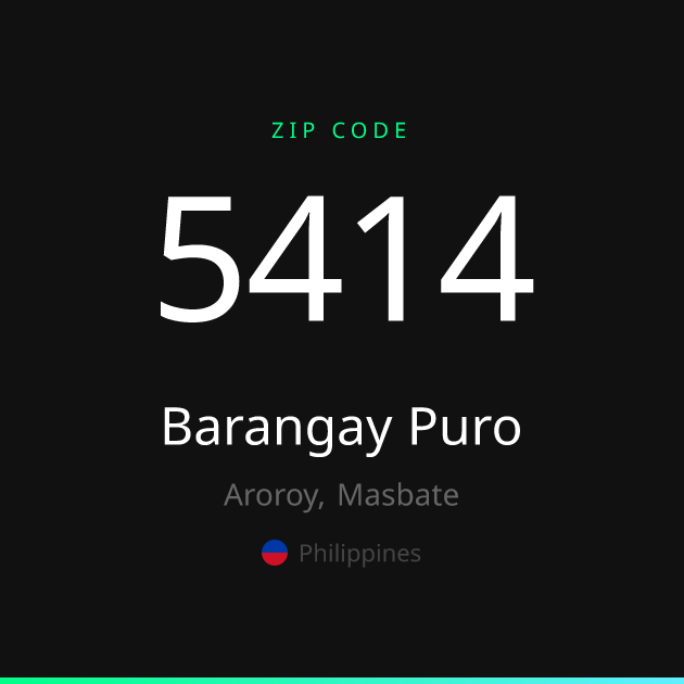 Shareable ZIP code 5414 card for Barangay Puro, dark theme