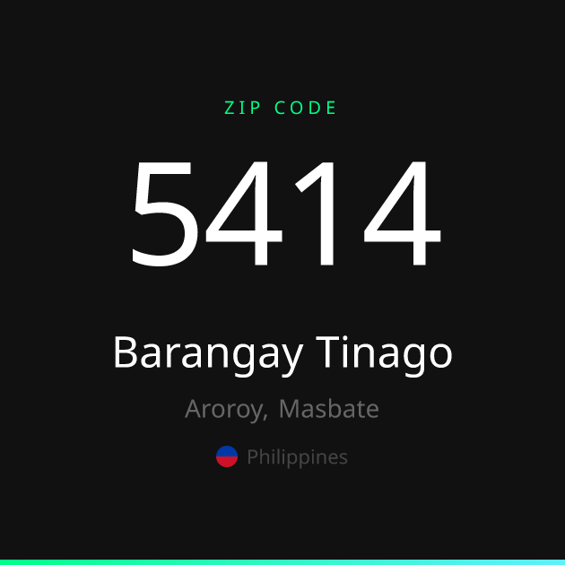 Shareable ZIP code 5414 card for Barangay Tinago, dark theme