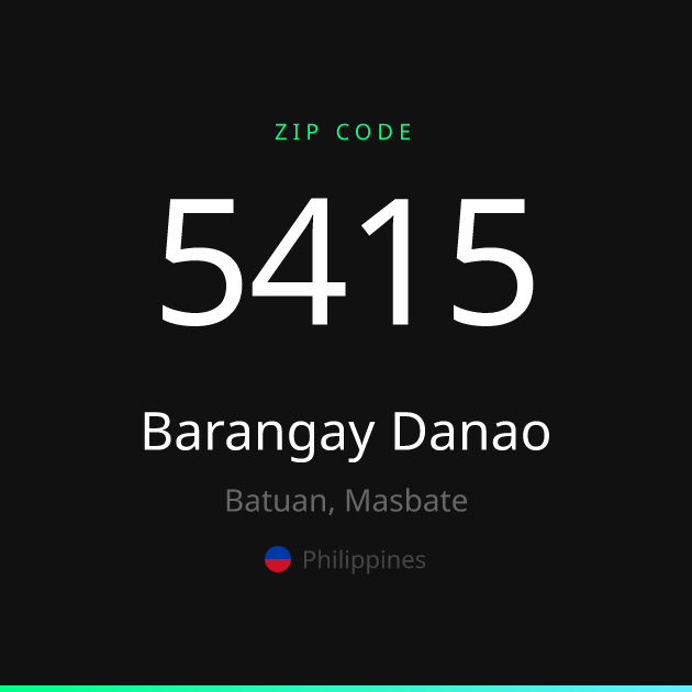 Shareable ZIP code 5415 card for Barangay Danao, dark theme