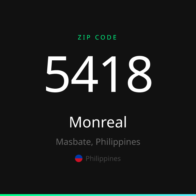 Shareable ZIP code 5418 card for Monreal, dark theme