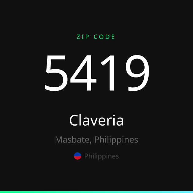 Shareable ZIP code 5419 card for Claveria, dark theme