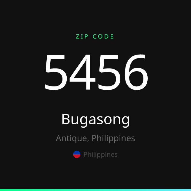 Shareable ZIP code 5456 card for Bugasong, dark theme