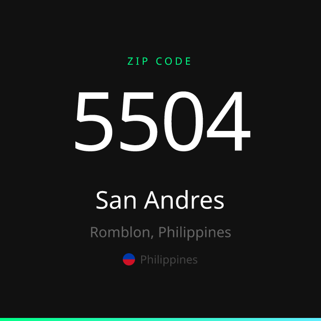 Shareable ZIP code 5504 card for San Andres, dark theme