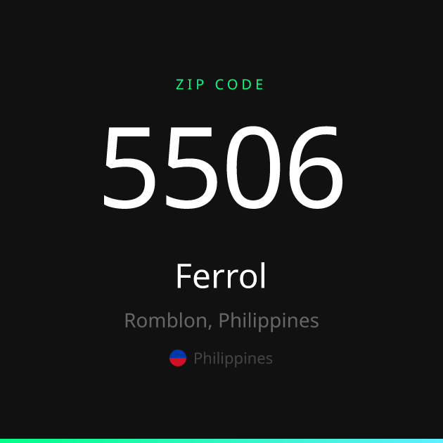 Shareable ZIP code 5506 card for Ferrol, dark theme