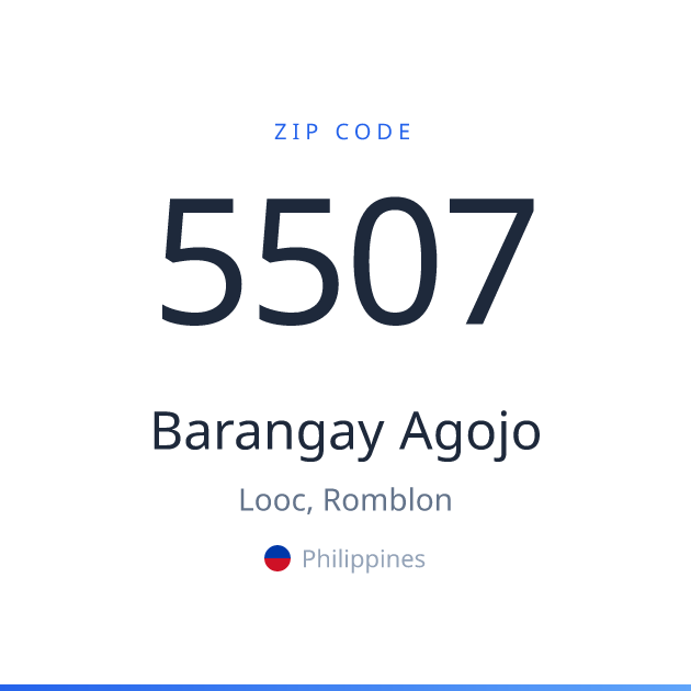 Shareable ZIP code 5507 card for Barangay Agojo, light theme