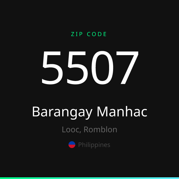 Shareable ZIP code 5507 card for Barangay Manhac, dark theme