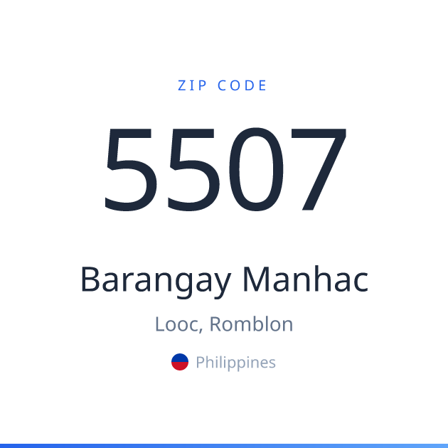 Shareable ZIP code 5507 card for Barangay Manhac, light theme